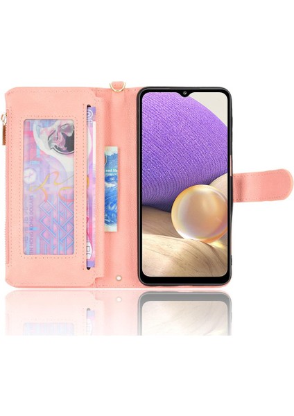 Samsung Galaxy A32 5g Için Kılıf Deri Kapak Kart Tutucu Fermuar Cüzdan Pu (Yurt Dışından)
