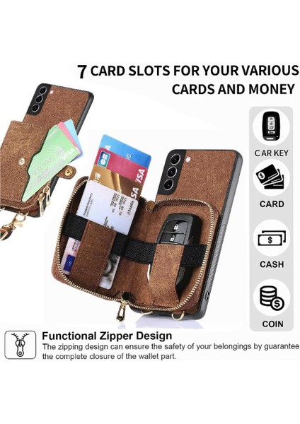 Samsung Galaxy S22 Artı Premium Deri Ayarlanabilir Kordon Fermuar (Yurt Dışından)