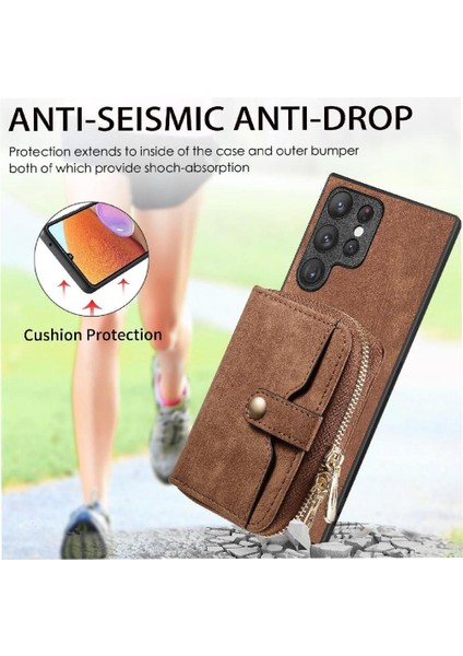 Samsung Galaxy S22 Ultra Premium Deri Fermuar Kapatma 7 Kart (Yurt Dışından) fırsatları