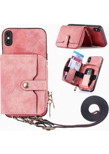 IPhone X/xs 7 Kart Yuvaları Için Kılıf Ayarlanabilir Kordon Standı Fermuar Kapatma (Yurt Dışından)