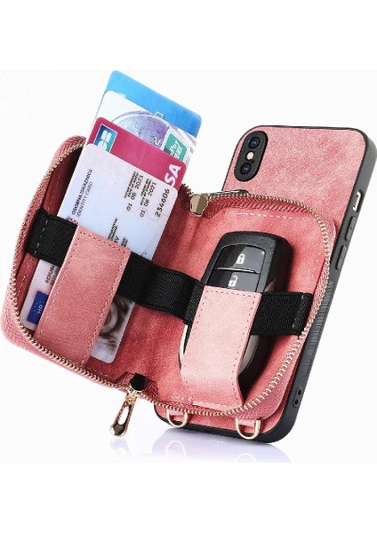 IPhone X/xs 7 Kart Yuvaları Için Kılıf Ayarlanabilir Kordon Standı Fermuar Kapatma (Yurt Dışından)