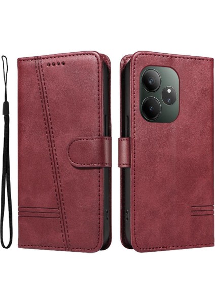 Realme Gt 6 Için Filp Durumda Kredi Kartı Yuvası Cüzdan ile Preslenmiş Pu Deri (Yurt Dışından)