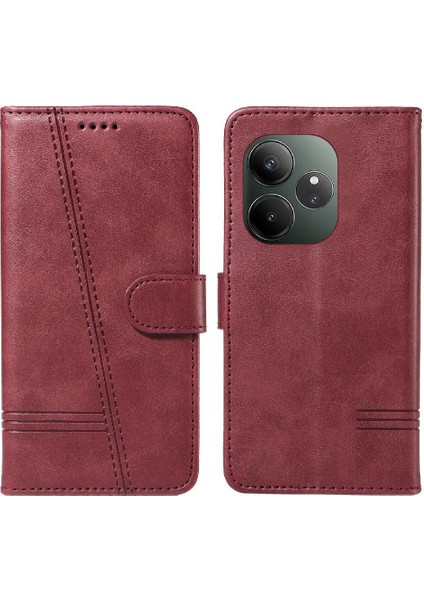 Realme Gt 6 Için Filp Durumda Kredi Kartı Yuvası Cüzdan ile Preslenmiş Pu Deri (Yurt Dışından)