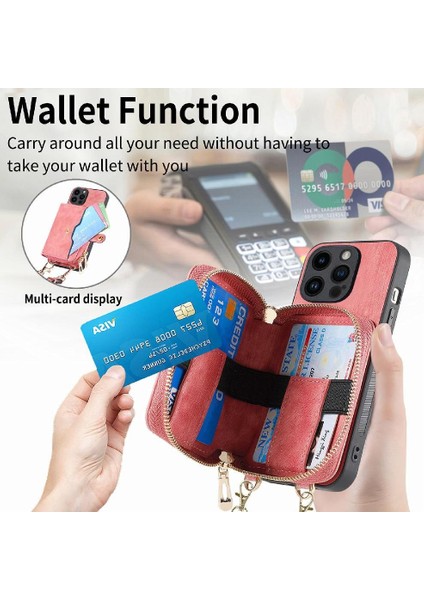 IPhone 14 Için Kılıf Pro Max Ayarlanabilir Kordon Fermuar Kapatma Premium Standı (Yurt Dışından)