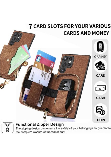 Samsung Galaxy S23 Ultra Standı Premium Deri 7 Kart Yuvaları (Yurt Dışından)