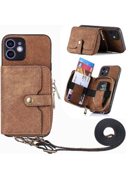 IPhone 12 Için Kılıf Mini 7 Kart Yuvaları Premium Deri Ayarlanabilir Kordon (Yurt Dışından)