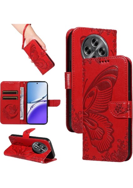 Oppo A3 5g Için Flip Case Kabartmalı Kelebek Ayrılabilir El Kayışı ile (Yurt Dışından)