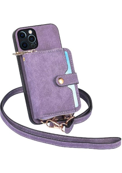 IPhone 12 Için Kılıf Pro Max Standı Premium Deri Ayarlanabilir Kordon 7 Kart (Yurt Dışından)