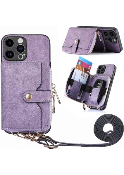 IPhone 15 Için Kılıf Pro Max Standı Premium Deri Fermuar Kapatma 7 Kart (Yurt Dışından)