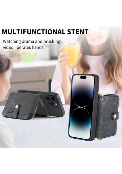 IPhone 14 Için Kılıf Pro Max Ayarlanabilir Kordon Fermuar Kapatma Premium Standı (Yurt Dışından)