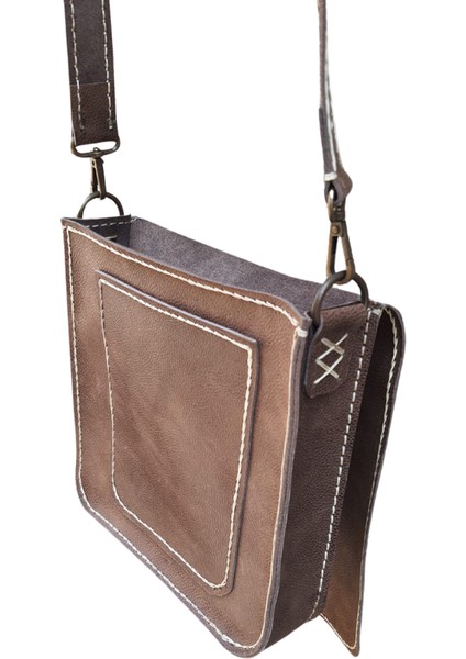 Artemis Model Hakiki Deri El Yapımı Koyu Kahve Unisex Tek Körüklü Küçük Postacı Çantası Vintage Model