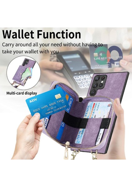 Samsung Galaxy S22 Ultra Premium Deri Fermuar Kapatma 7 Kart (Yurt Dışından)