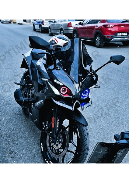 Optimum Pazar Bajaj Pulsar RS200 2015 -2024 Model Uyumlu Angel Neon LED Halka Tak Çalıştır KIRMIZI-MAVİ ÇİFT RENK