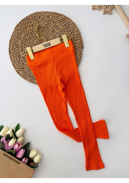 Fitilli Esnek Kız Çocuk tayt - Turuncu