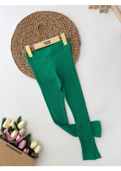 Fitilli Esnek Kız Çocuk tayt - Yeşil