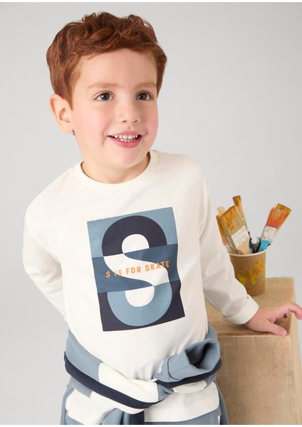04-09 Yaş Erkek Çocuk Ekru Renk Uzun Kol T-Shırt