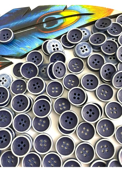 15 mm Lacivert-Beyaz Polyester Düğme(20 Adet)