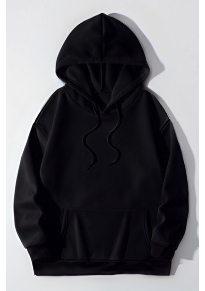 Erkek Regular Kalıp Bol Kesim Kanguru Cep Kapşonlu Şardonlu Hoodie Okul Sweatshirt