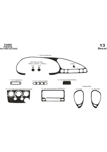 Marscockpitdesign Ford Fiesta Konsol-Maun Kaplama 1999-2002 13 Parça