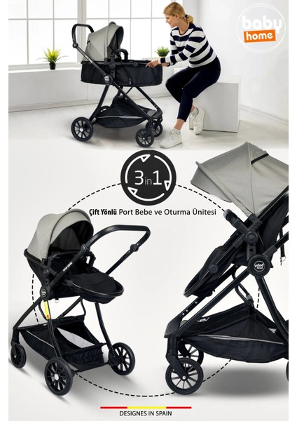 1010 Qool Yeni Doğan 8 In 1 Full Set Travel Sistem Bebek Arabası 505 Anne Yanı Sepet Beşik