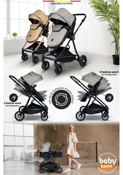 1010 Qool Yeni Doğan 8 In 1 Full Set Travel Sistem Bebek Arabası 505 Anne Yanı Sepet Beşik