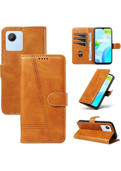 Kredi Kartı Yuvası ile Realme C30 4g Için Filp Durumda Ayrılabilir Siyah Preslenmiş (Yurt Dışından) modelleri