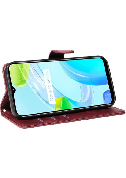 Kredi Kartı Yuvası ile Realme C30 4g Için Filp Durumda Ayrılabilir Siyah Preslenmiş (Yurt Dışından) modelleri