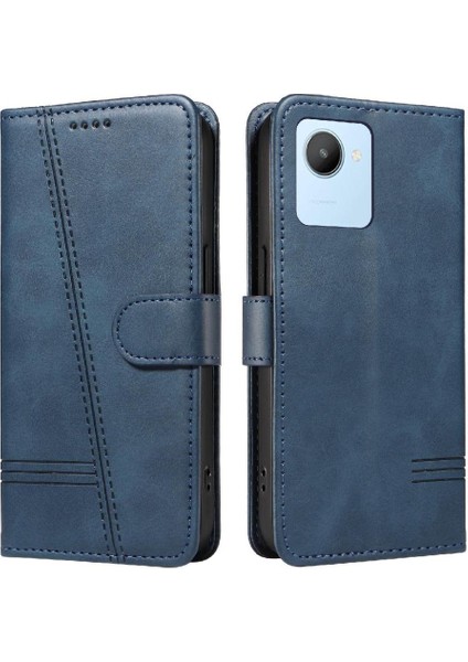 Kredi Kartı Yuvası ile Realme C30 4g Için Filp Durumda Ayrılabilir Siyah Preslenmiş (Yurt Dışından)