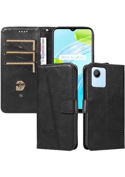 Kredi Kartı Yuvası ile Realme C30 4g Için Filp Durumda Ayrılabilir Siyah Preslenmiş (Yurt Dışından)