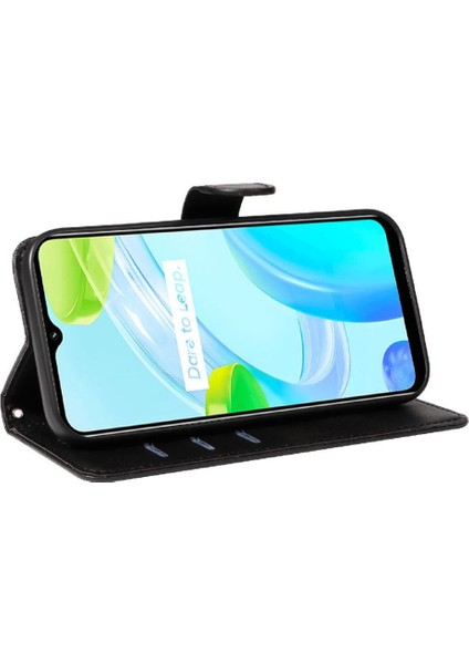 Kredi Kartı Yuvası ile Realme C30 4g Için Filp Durumda Ayrılabilir Siyah Preslenmiş (Yurt Dışından) modelleri