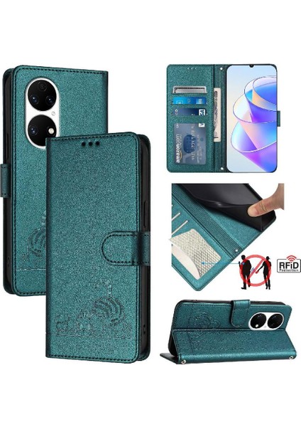 Mays Boutique Huawei P50 Pro Cüzdan Kapak Çevirin Kart Yuvası Tutucu Kickstand Kedi (Yurt Dışından)