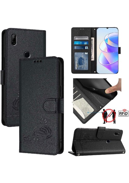 Huawei P Akıllı Z Için Kılıf Cüzdan Kapak Çevirin Kedi Rfıd Kart Yuvası Tutucu (Yurt Dışından)