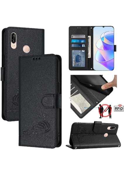 Huawei P20 Lite Kedi Rfıd Kart Yuvası Tutucu Için Kickstand Cüzdan Flip (Yurt Dışından)