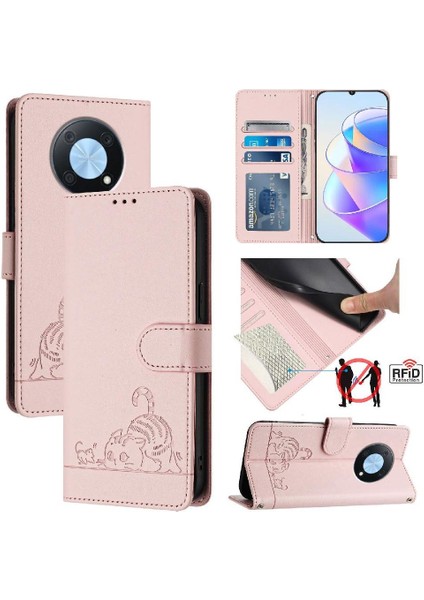 Huawei Zevk Için Kılıf 50 Pro 4g Kart Yuvası Tutucu Kickstand Cüzdan Flip Kedi (Yurt Dışından)