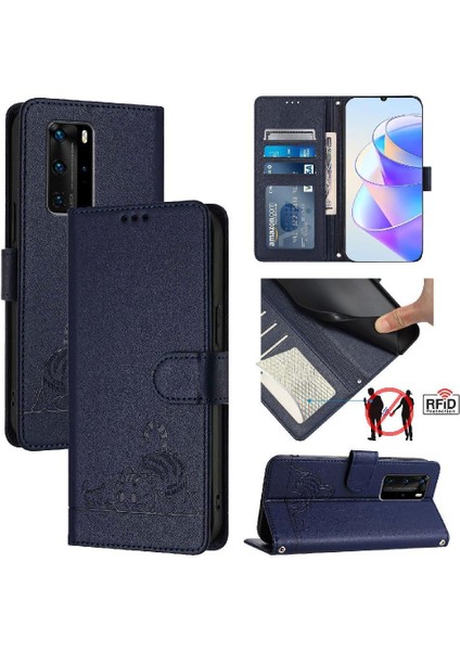 Huawei P40 Pro Kart Yuvası Tutucu Için Kickstand Kedi Rfıd Cüzdan Flip (Yurt Dışından)