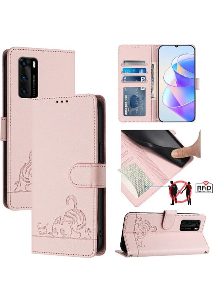 Huawei P40 Için Kılıf Cüzdan Kapak Çevirin Kedi Rfıd Kart Yuvası Tutucu Kickstand (Yurt Dışından) fiyatları