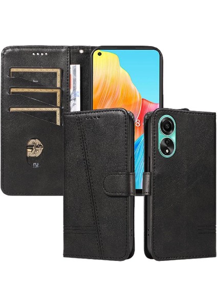 Oppo A78 4g Için Filp Durumda Ayrılabilir Siyah Bilezik Preslenmiş Pu Deri (Yurt Dışından)