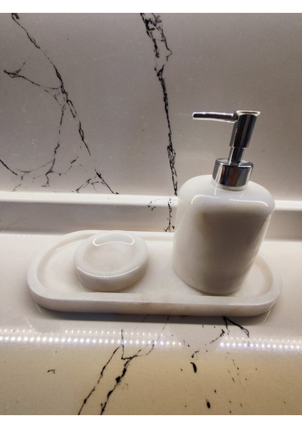 3 Lü Mermer Banyo Seti Mermer Sabunluk