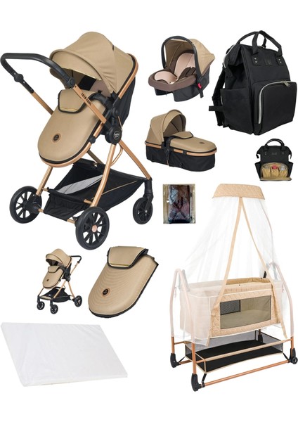 1010 Qool Yeni Doğan 8 In 1 Full Set Travel Sistem Bebek Arabası 505 Anne Yanı Sepet Beşik
