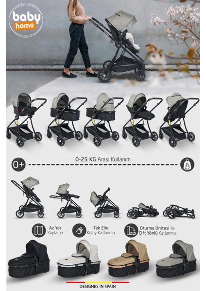 1010 Qool Yeni Doğan 8 In 1 Full Set Travel Sistem Bebek Arabası 505 Anne Yanı Sepet Beşik