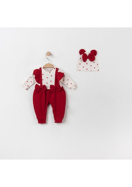 Bebek Kalp Desenli Kurdela Detaylı Bereli Patiksiz Salopet Tulum