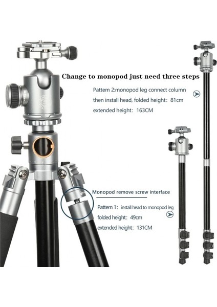 HT-T03 Çok Fonksiyonlu 360 Crossbar Tripod Profesyonel Yatak Dikey Panaromik Başlı Tripod Makro Hassas 160 cm