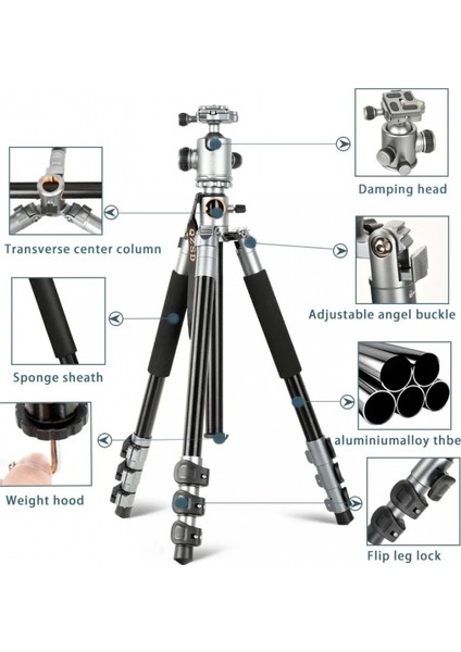 HT-T03 Çok Fonksiyonlu 360 Crossbar Tripod Profesyonel Yatak Dikey Panaromik Başlı Tripod Makro Hassas 160 cm