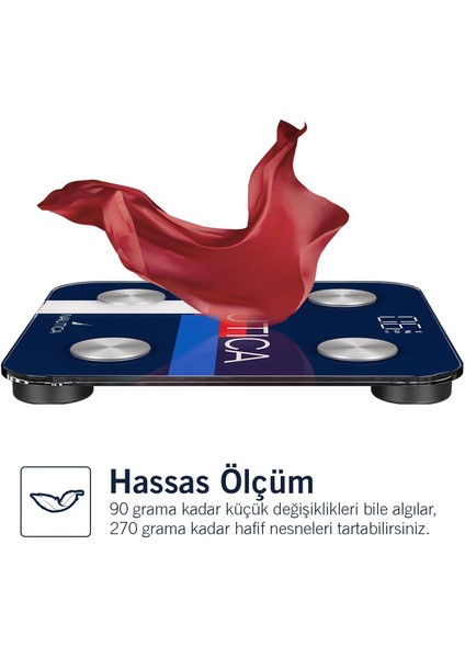 BT600 Pilli Bluetooth Vücut Analizli Yağ Kas Su Ölçer Hassas Akıllı Tartı Baskül Logo Navy