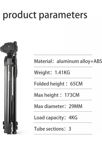 HT-T04 Alüminyum 173 cm Tripod Profesyonel Taşınabilir Dslr Cep Telefonu Tripodu