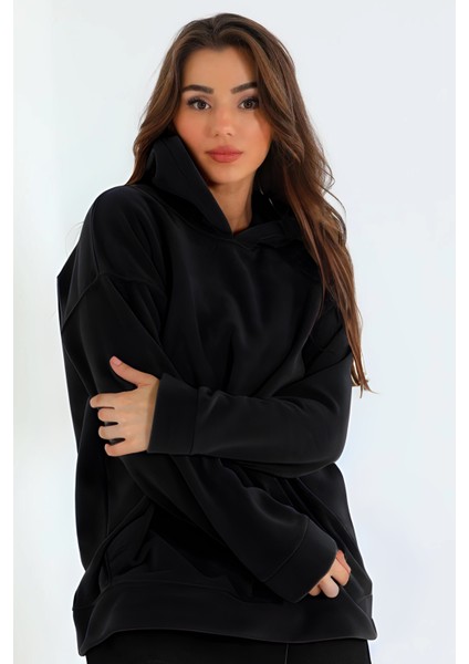 Kız Basic Mevsimlik Bol Kesim Kanguru Cepli Kapşonlu Salaş Hoodie Okul Sweatshirt modelleri