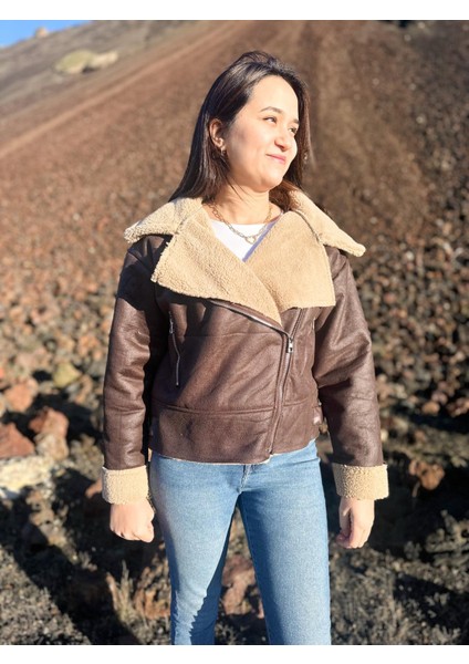 Içi Suni Kürklü Suni Süet Crop Biker Ceket modelleri