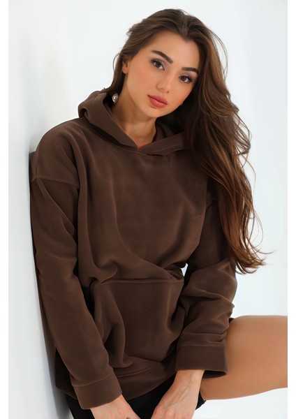 Kız Basic Mevsimlik Bol Kesim Kanguru Cepli Kapşonlu Salaş Hoodie Okul Sweatshirt