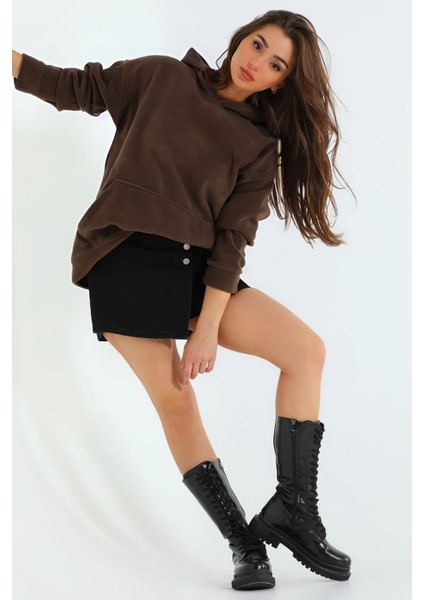 Kız Basic Mevsimlik Bol Kesim Kanguru Cepli Kapşonlu Salaş Hoodie Okul Sweatshirt fiyatları