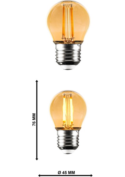 G45 Rustik LED Ampul 4W E27 Duy 2700K Amber Cam Dekoratif Vintage Aydınlatma